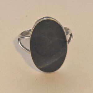 Mexico 925 Sterling Silver Oval Black Stone Cabochon Ring Size 6.75